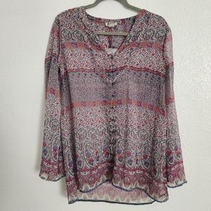 Converse One Star boho button up multicolored blouse, size M
